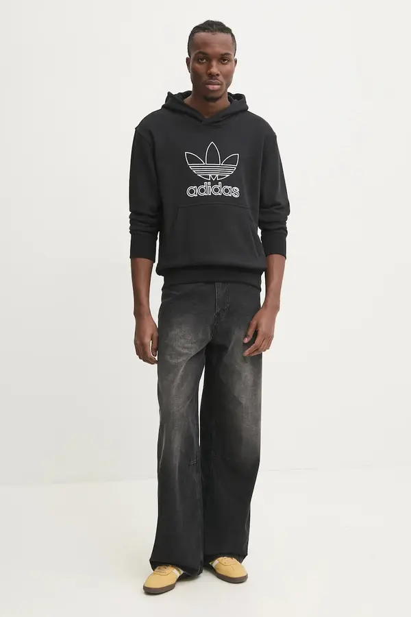 Adidas Pamučna dukserica adidas Originals OUTL TREF HDY za muškarce, boja: crna, s kapuljačom, s aplikacijom, JP1079