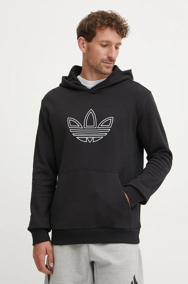 adidas Originals Pamučna dukserica adidas Originals Outline Hoodie za muškarce, boja: crna, s kapuljačom, s aplikacijom, JJ1506