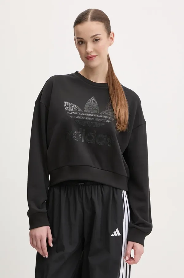 Adidas Pamučna dukserica adidas Originals SNAKE CREW za žene, boja: crna, s tiskom, JN7291