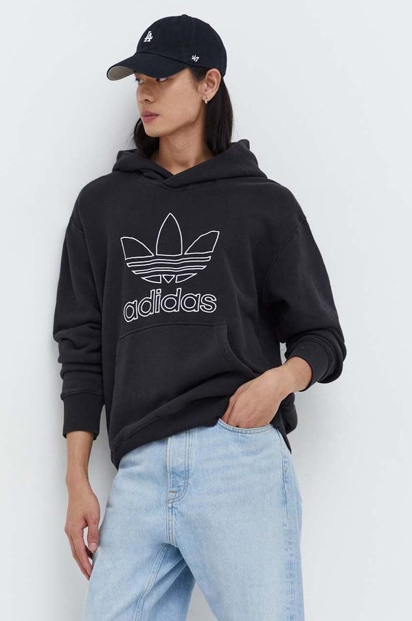 adidas Originals Pamučna dukserica adidas Originals Trefoil Hoodie za muškarce, boja: crna, s kapuljačom, s aplikacijom, IU2373