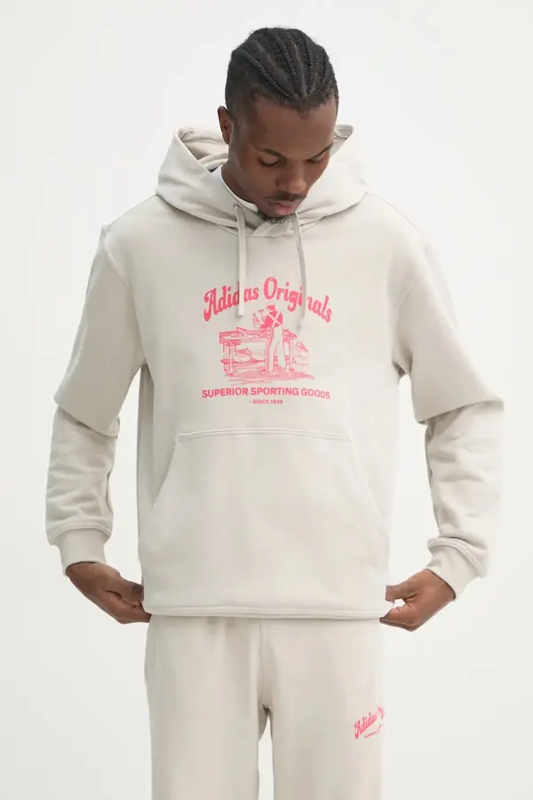 Adidas Pamučna dukserica adidas Originals Wabash za muškarce, boja: bež, s kapuljačom, s tiskom, JD0670