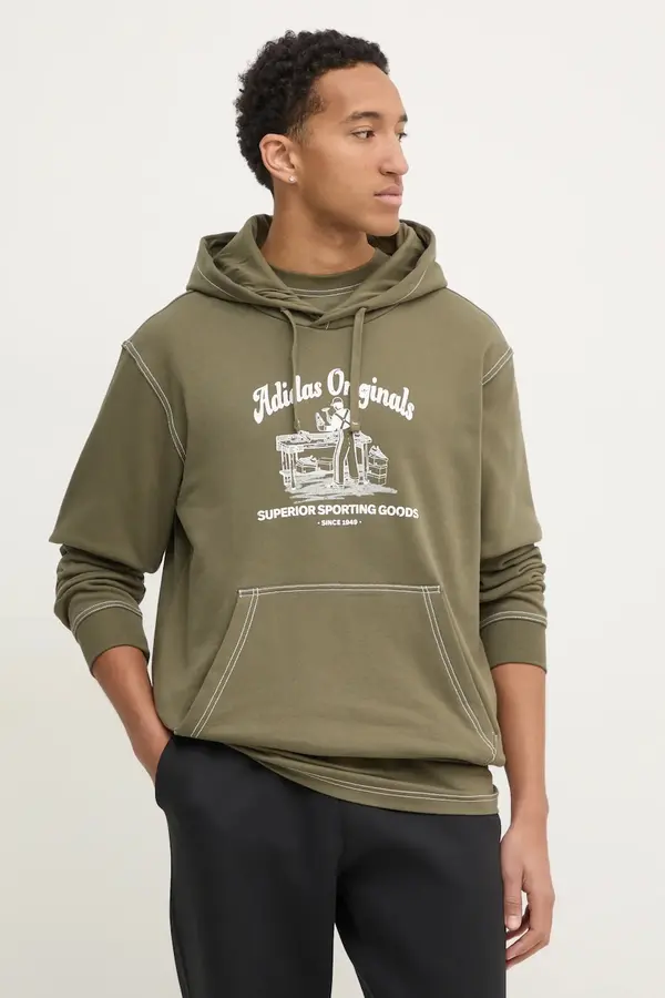 Adidas Pamučna dukserica adidas Originals Wabash za muškarce, boja: zelena, s kapuljačom, s tiskom, JP4482