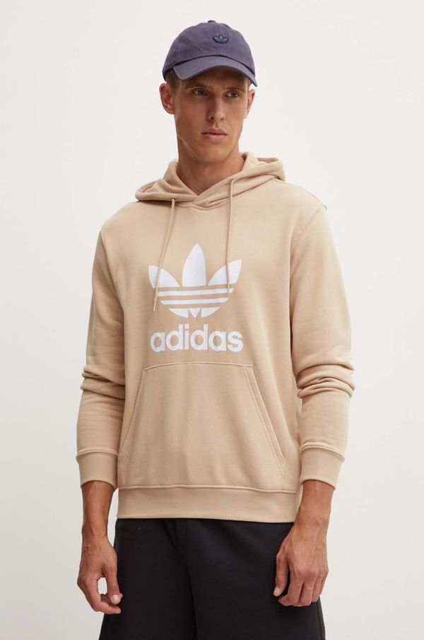 adidas Originals Pamučna dukserica adidas Originals za muškarce, boja: bež, s kapuljačom, s tiskom, IZ2359