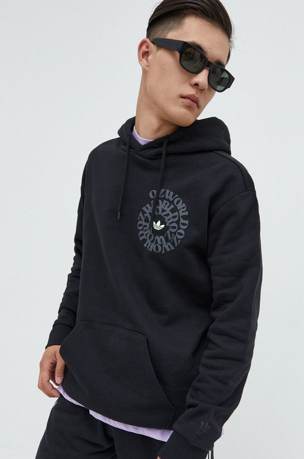 adidas Originals Pamučna dukserica adidas Originals za muškarce, boja: crna, s kapuljačom, s tiskom