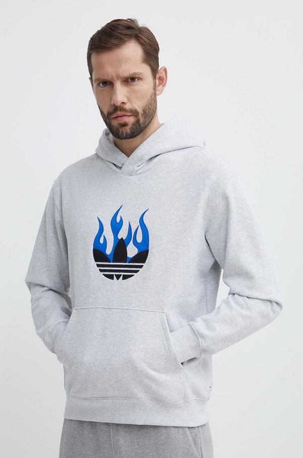 adidas Originals Pamučna dukserica adidas Originals za muškarce, boja: siva, s kapuljačom, melanž, IS2947