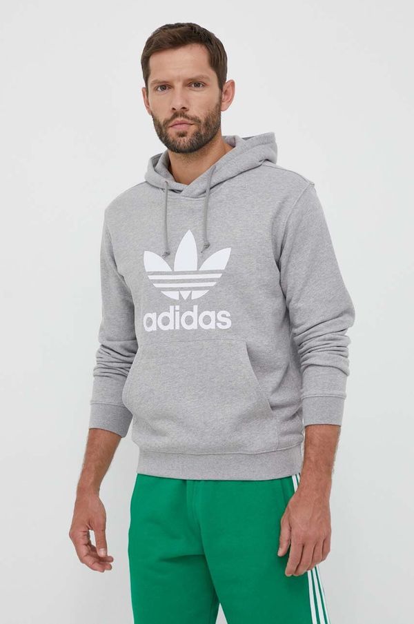 adidas Originals Pamučna dukserica adidas Originals za muškarce, boja: siva, s kapuljačom, s uzorkom