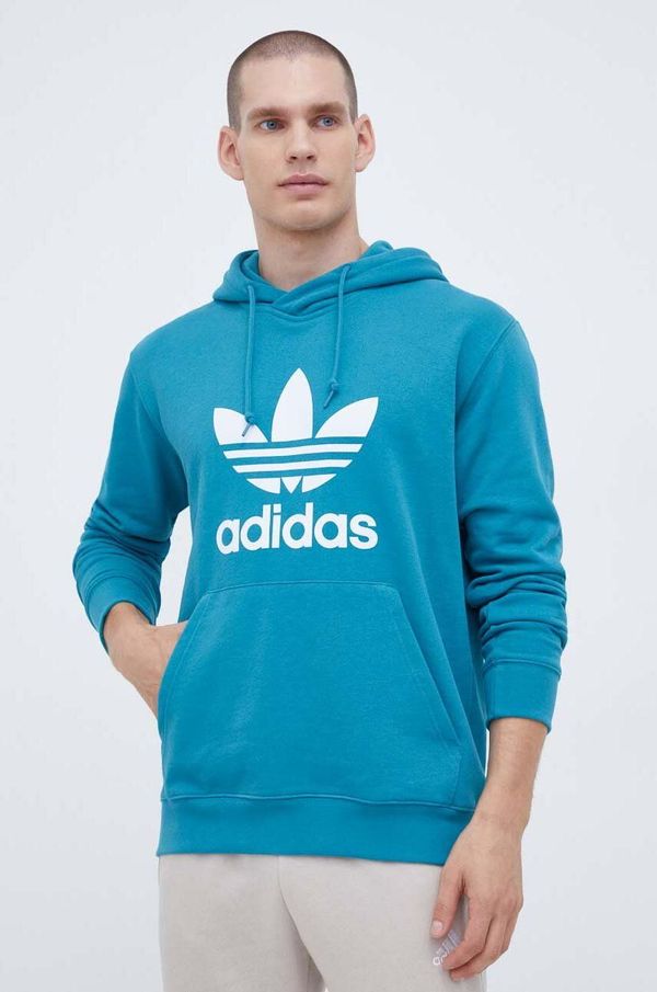 adidas Originals Pamučna dukserica adidas Originals za muškarce, boja: tirkizna, s kapuljačom, s tiskom