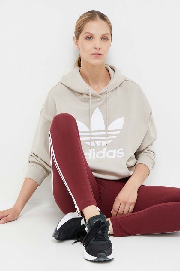 adidas Originals Pamučna dukserica adidas Originals za žene, boja: bež, s kapuljačom, s tiskom