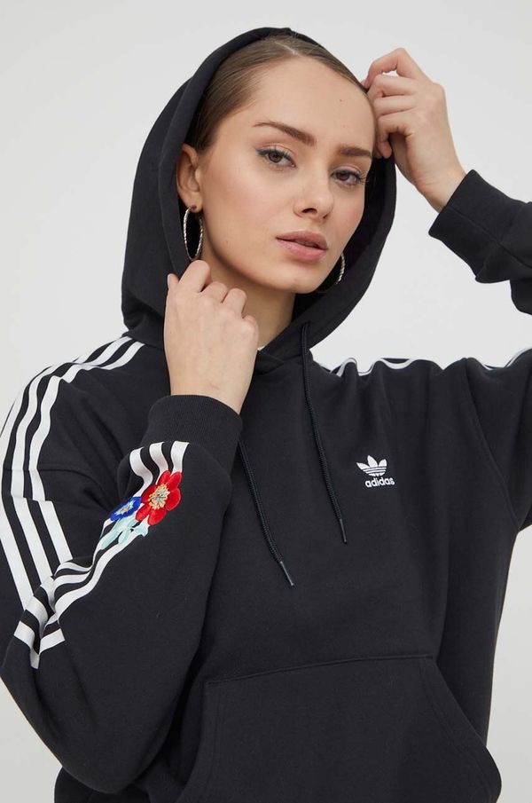 adidas Originals Pamučna dukserica adidas Originals za žene, boja: crna, s kapuljačom, aplikacijom