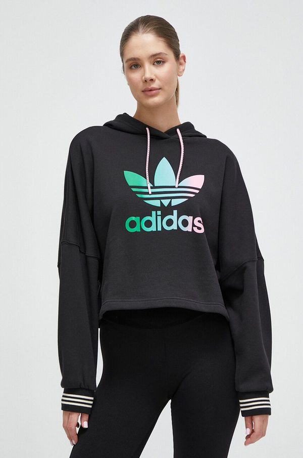 adidas Originals Pamučna dukserica adidas Originals za žene, boja: crna, s kapuljačom, s aplikacijom