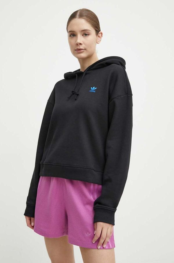 adidas Originals Pamučna dukserica adidas Originals za žene, boja: crna, s kapuljačom, s aplikacijom, IU2458