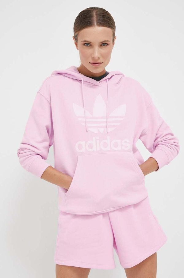 adidas Originals Pamučna dukserica adidas Originals za žene, boja: ružičasta, s kapuljačom, s tiskom