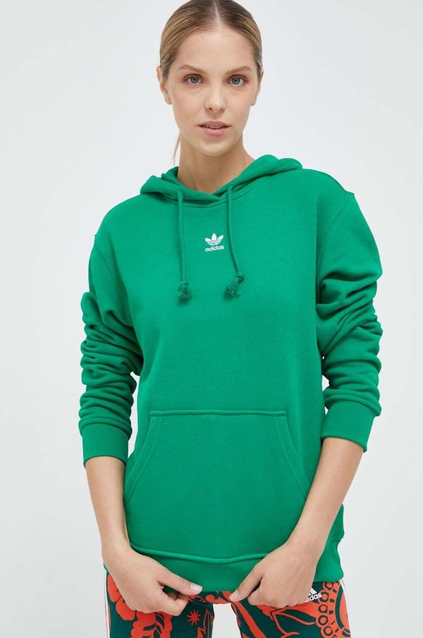 adidas Originals Pamučna dukserica adidas Originals za žene, boja: zelena, s kapuljačom, glatka