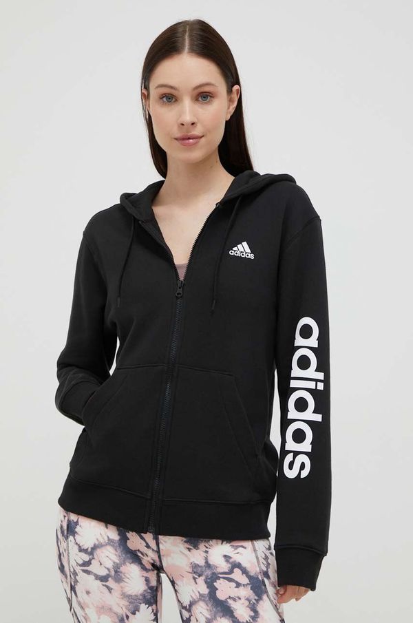 adidas Pamučna dukserica adidas za žene, boja: crna, s kapuljačom, s tiskom