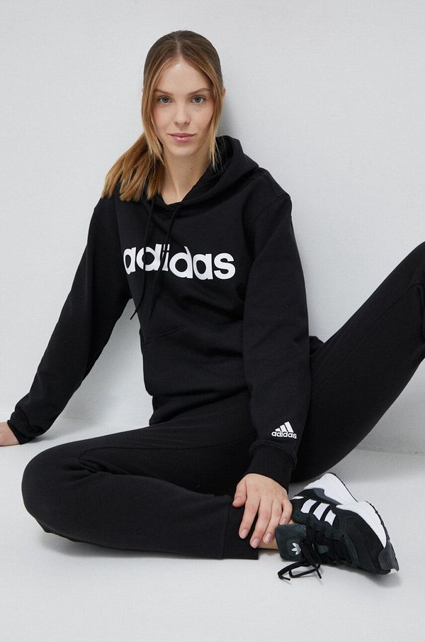 adidas Pamučna dukserica adidas za žene, boja: crna, s kapuljačom, s uzorkom