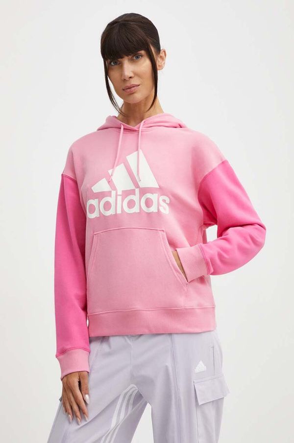 adidas Pamučna dukserica adidas za žene, boja: ružičasta, s kapuljačom, s tiskom, IR5450