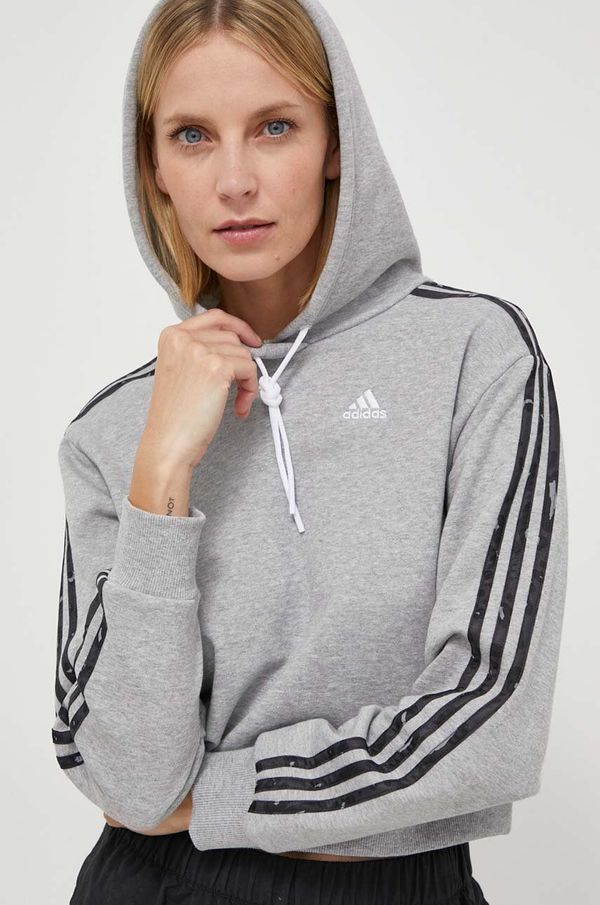 adidas Pamučna dukserica adidas za žene, boja: siva, s kapuljačom, tiskom