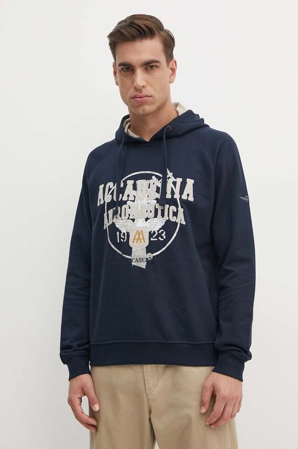 Aeronautica Militare Pamučna dukserica Aeronautica Militare za muškarce, boja: tamno plava, s kapuljačom, s aplikacijom, FE1928F511