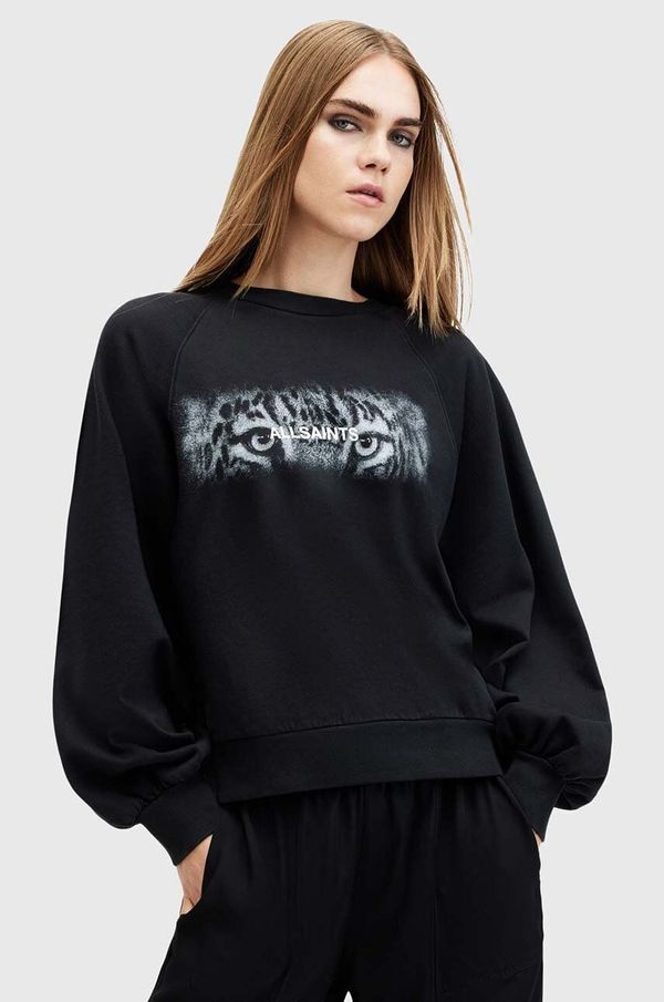 AllSaints Pamučna dukserica AllSaints STARE CYGNI za žene, boja: crna, s tiskom, W089JB