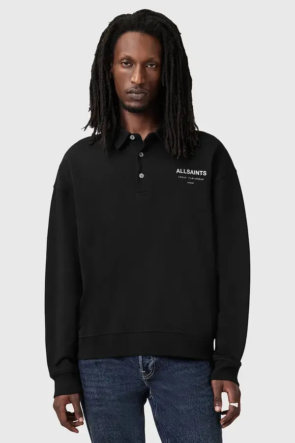 AllSaints Pamučna dukserica AllSaints UNDERGROUND za muškarce, boja: crna, s kapuljačom, bez uzorka, M046NB