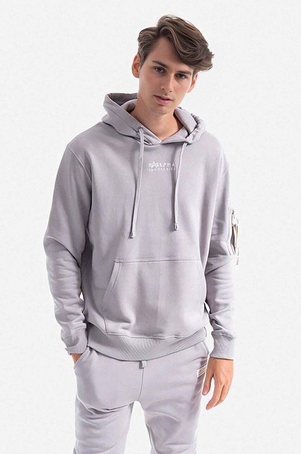 Alpha Industries Pamučna dukserica Alpha Industries Organics Emb Hoody za muškarce, boja: siva, s kapuljačom, s aplikacijom, 118350.643-grey