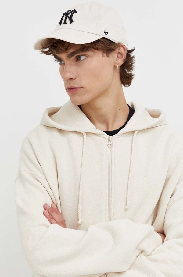 American Vintage Pamučna dukserica American Vintage za muškarce, boja: bež, s kapuljačom, bez uzorka