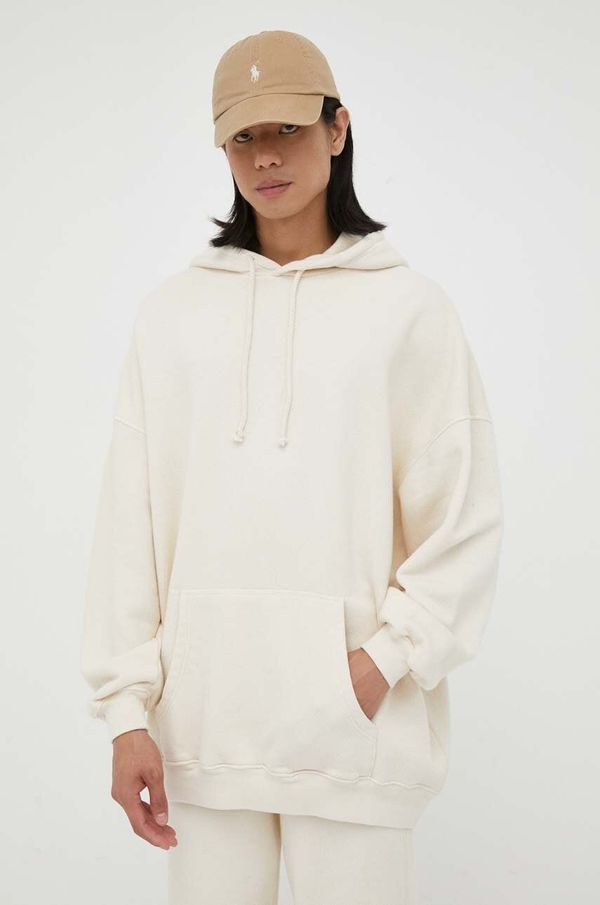 American Vintage Pamučna dukserica American Vintage za muškarce, boja: bež, s kapuljačom, glatka