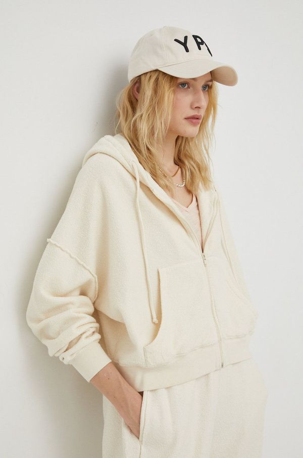 American Vintage Pamučna dukserica American Vintage za žene, boja: bež, s kapuljačom, glatka