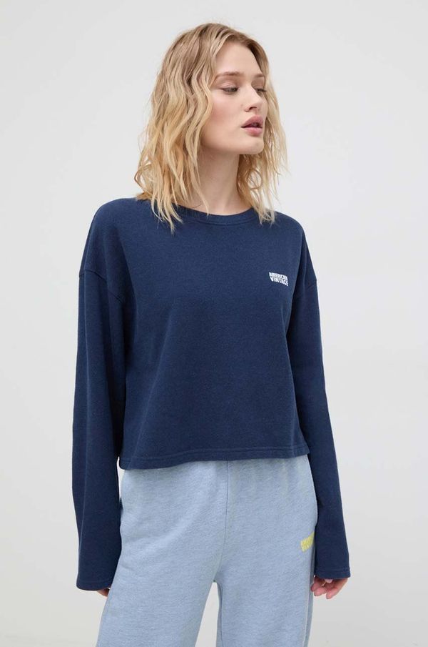 American Vintage Pamučna dukserica American Vintage za žene, boja: tamno plava, s tiskom