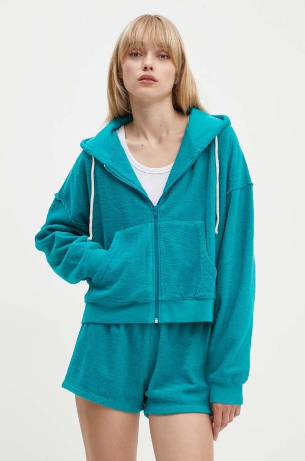 American Vintage Pamučna dukserica American Vintage za žene, boja: zelena, s kapuljačom, bez uzorka, BOBY03FH24