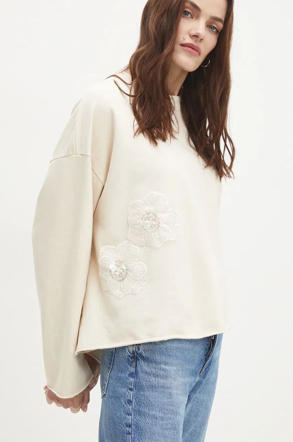 Answear Lab Pamučna dukserica Answear Lab za žene, boja: bež, s aplikacijom