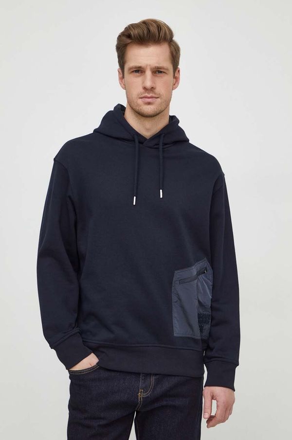 Armani Exchange Pamučna dukserica Armani Exchange za muškarce, boja: tamno plava, s kapuljačom, bez uzorka