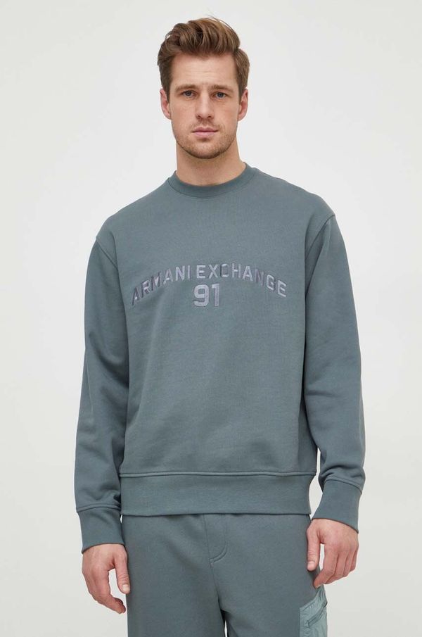 Armani Exchange Pamučna dukserica Armani Exchange za muškarce, boja: zelena, s aplikacijom, 3DZMLK ZJ4XZ