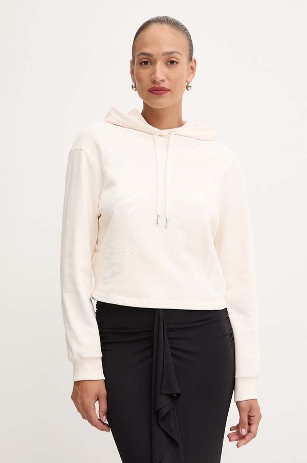 Armani Exchange Pamučna dukserica Armani Exchange za žene, boja: bež, s kapuljačom, s tiskom, 6DYM81 YJFZZ