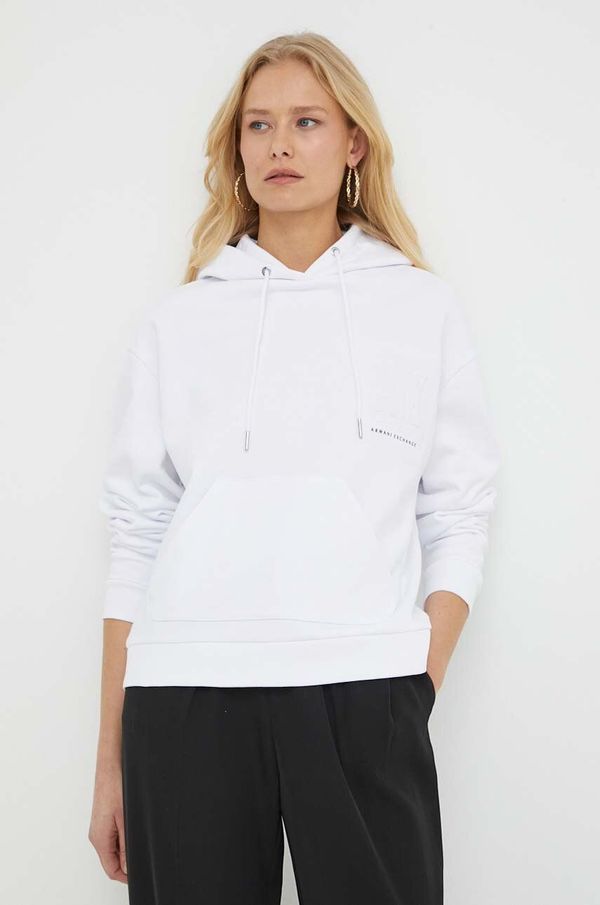 Armani Exchange Pamučna dukserica Armani Exchange za žene, boja: bijela, s kapuljačom, bez uzorka, 8NYM23 YJ68Z NOS
