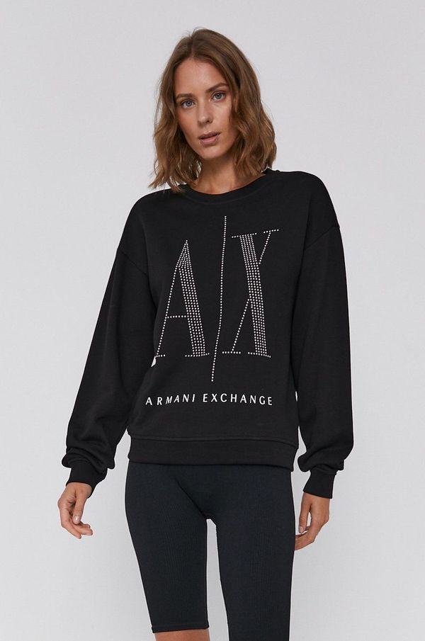 Armani Exchange Pamučna dukserica Armani Exchange za žene, boja: crna, s aplikacijom
