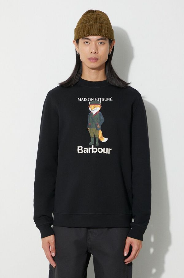Barbour Pamučna dukserica Barbour x Maison Kitsune Fox Head Hoodie za muškarce, boja: smeđa, s kapuljačom, s aplikacijom, MOL0569