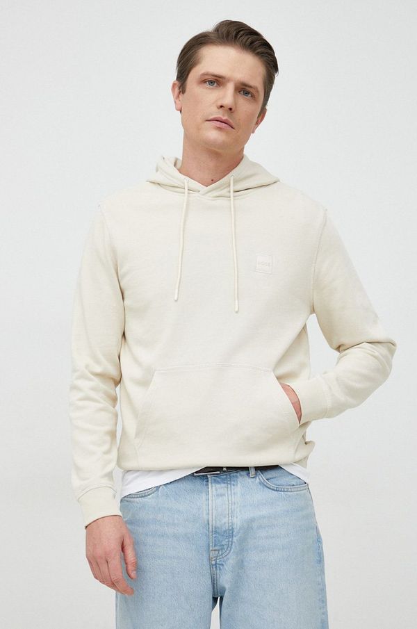 BOSS Orange Pamučna dukserica BOSS CASUAL za muškarce, boja: crna, s kapuljačom, glatka, 50468445