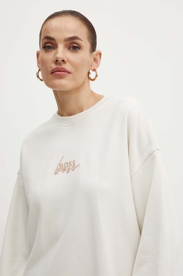 Boss Orange Pamučna dukserica Boss Orange za žene, boja: bež, s aplikacijom, 50519417