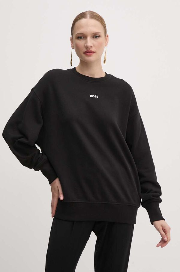 Boss Orange Pamučna dukserica Boss Orange za žene, boja: crna, bez uzorka, 50519525