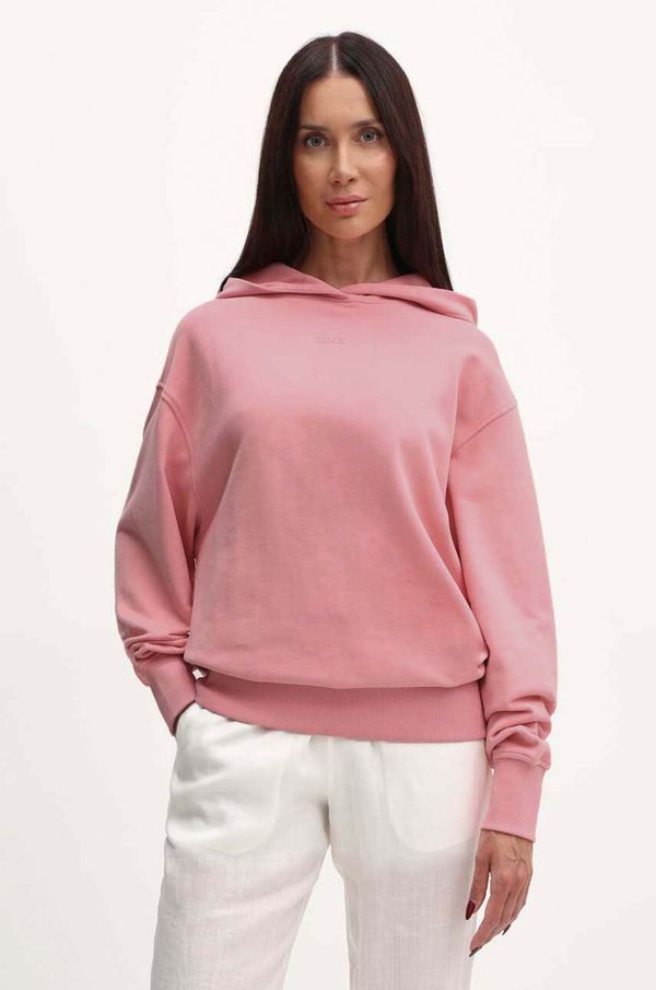 Boss Orange Pamučna dukserica Boss Orange za žene, boja: ružičasta, s kapuljačom, bez uzorka, 50519524