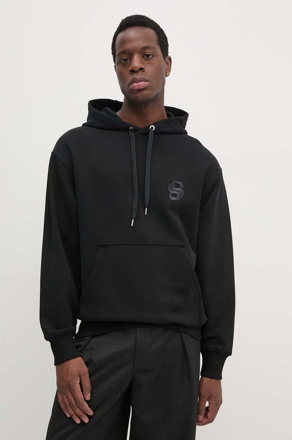 Boss Pamučna dukserica BOSS za muškarce, boja: crna, s kapuljačom, s aplikacijom, 50518762