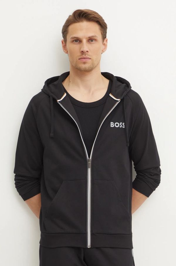 BOSS Pamučna dukserica BOSS za muškarce, boja: crna, s kapuljačom, s tiskom, 50535830