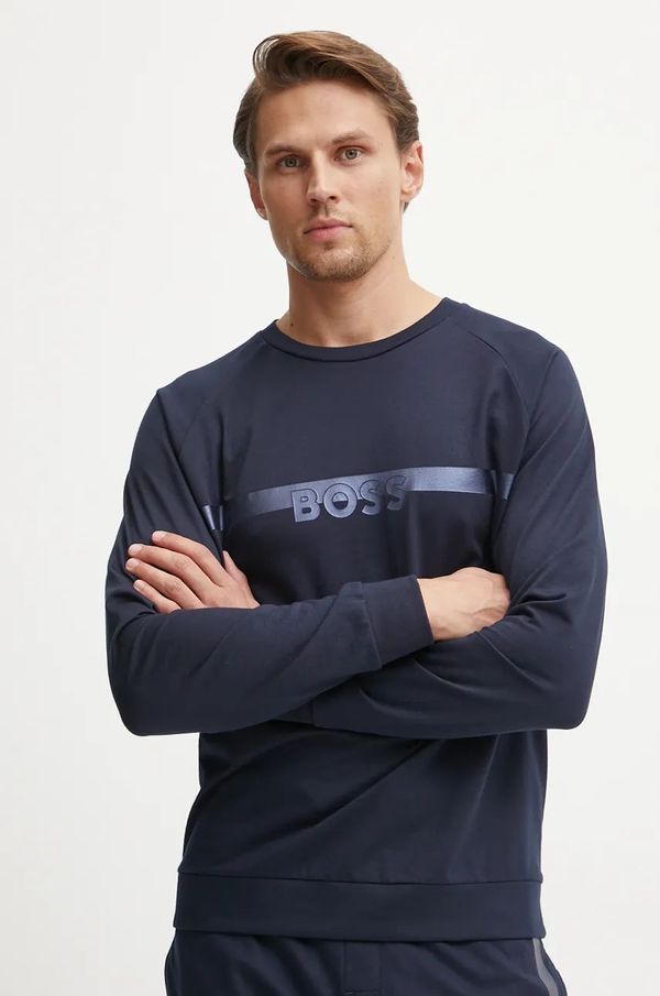 Boss Pamučna dukserica BOSS za muškarce, boja: tamno plava, s tiskom, 50527429