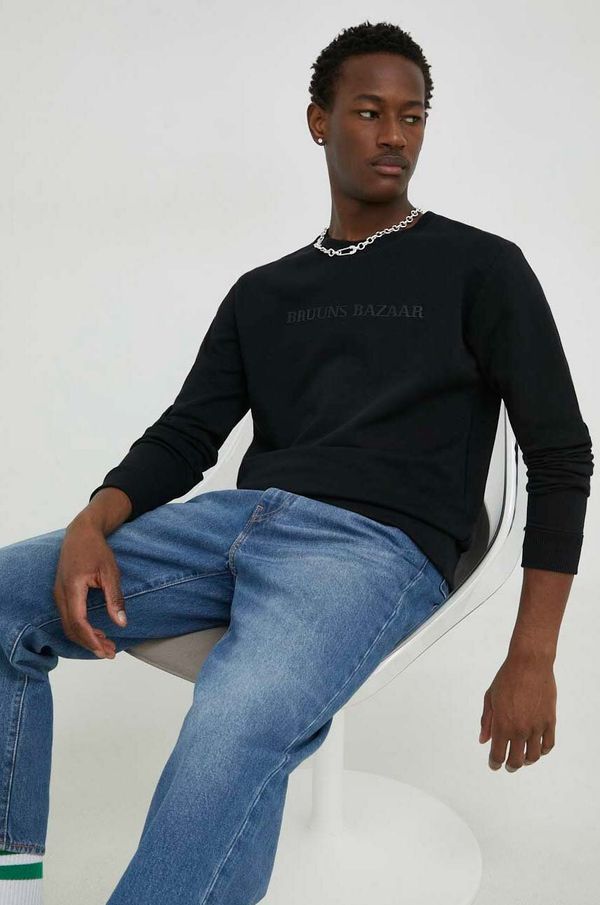 Bruuns Bazaar Pamučna dukserica Bruuns Bazaar Birk Crew za muškarce, boja: crna, s aplikacijom