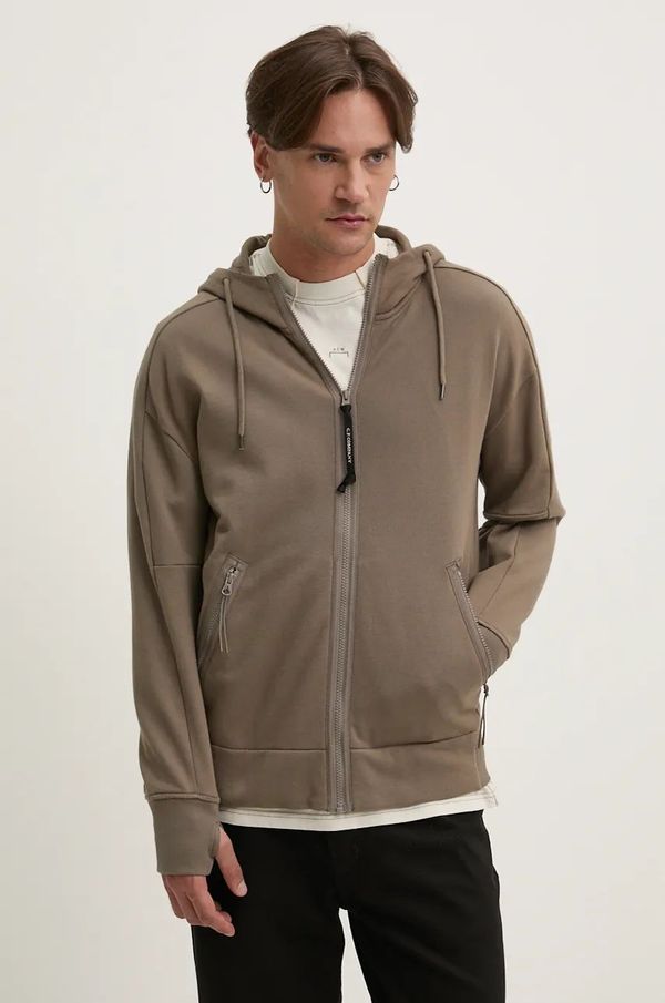 C.P. Company Pamučna dukserica C.P. Company Diagonal Raised Fleece Goggle Zipped za muškarce, boja: bež, s kapuljačom, bez uzorka, 17CMSS028A005086W