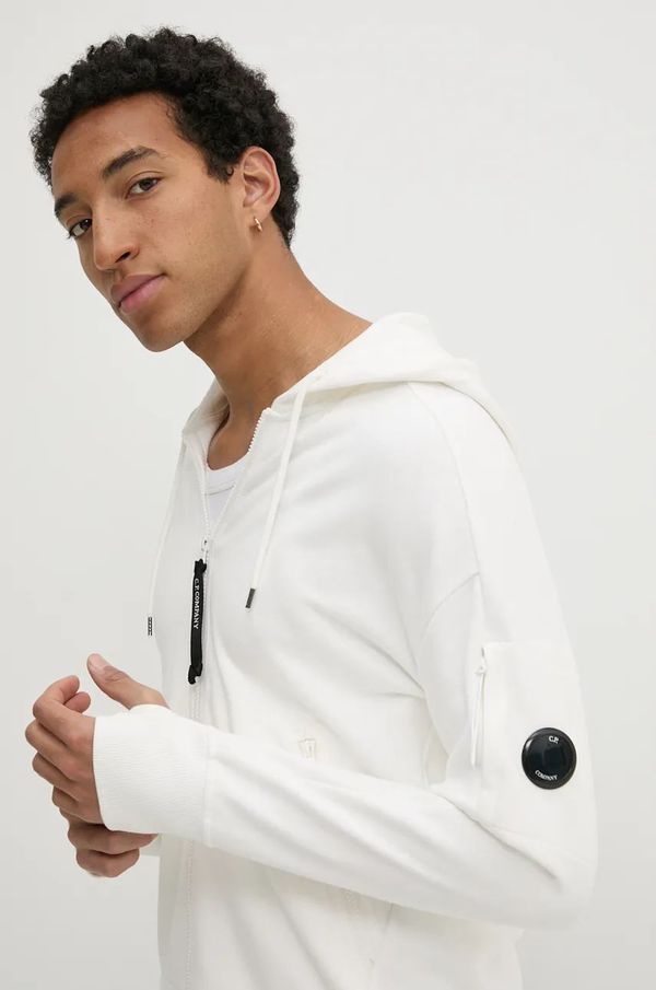 C.P. Company Pamučna dukserica C.P. Company za muškarce, boja: bijela, s kapuljačom, bez uzorka, 17CMSS025A005086W