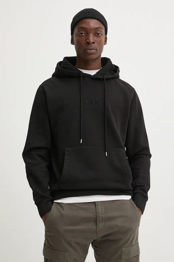 C.P. Company Pamučna dukserica C.P. Company za muškarce, boja: crna, s kapuljačom, s aplikacijom, 17CMSS061B006372G