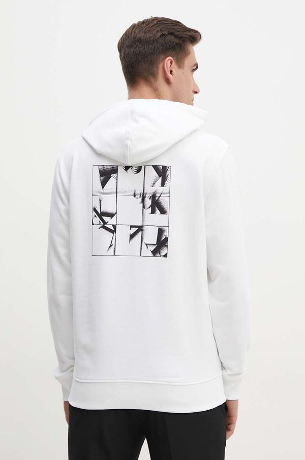 Calvin Klein Jeans Pamučna dukserica Calvin Klein Jeans za muškarce, boja: bijela, s kapuljačom, s tiskom, J30J325639