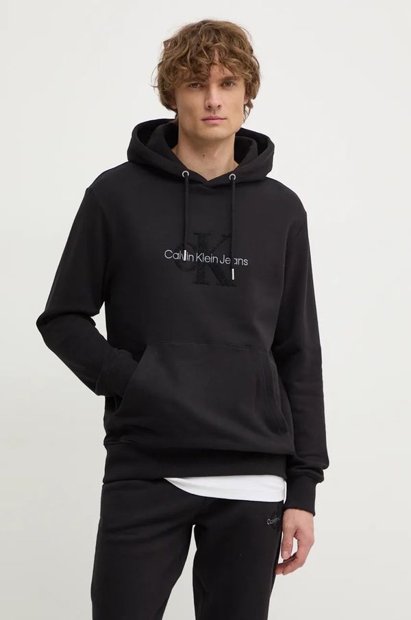 Calvin Klein Jeans Pamučna dukserica Calvin Klein Jeans za muškarce, boja: crna, s kapuljačom, s aplikacijom, J30J326637